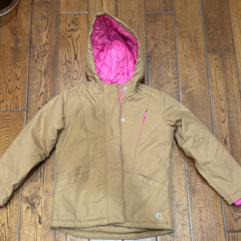 Carhartt Kids Girls Brown insulated Quick Duck Jacket Pink Lining like new, sz M